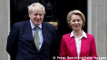 LONDON, ENGLAND - JANUARY 08: British Prime Minister Boris Johnson meets EU Commission President Ursula von der Leyen at 10 Downing Street on January 8, 2020 in London, England. Speaking earlier at the London School of Economics, Ms. von der Leyen said the EU would be ready to negotiate a truly ambitions partnership with UK after Brexit, but that it would be impossible to reach a comprehensive trade deal by the end of 2020. (Photo by Peter Summers/Getty Images)