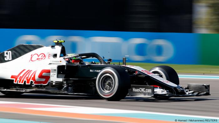 New Haas' driver Mick Schumacher tests the car during practice
