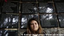Olga Vigil 26 in front of the monument with the names and ages of the victims of the El Mozote massacre, perpetrated by the army of El Salvador 39 years ago, on December 4, 2020, in Arambala, El Salvador Issued 11 December 2020. They did not see the blood, nor the fire. They did not hear the screams, nor the shrapnel. They did not flee along the sidewalks, nor did they leave behind what they had built with their own hands turning to ashes But everything that the barbarism of the Salvadoran Army destroyed in El Mozote and surrounding places in December 1981 was also a part of them, of their lives. EFE / Rodrigo Sura A new generation demands justice for the Salvadoran massacre of El Mozote ACHTUNG: NUR REDAKTIONELLE NUTZUNG PUBLICATIONxINxGERxSUIxAUTxONLY Copyright: xRodrigoxSurax AME4676 20201212-637433301838837118 