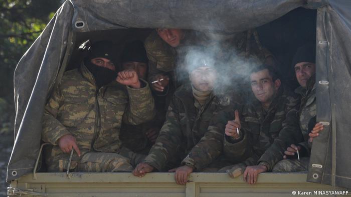 Azeri soldiers in the back of a truck