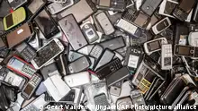 In this photo taken on July 13, 2018, old mobile phones fill a bin at the Out Of Use company warehouse in Beringen, Belgium. European Union nations are expected to produce more than 12 million tons of electronic waste per year by 2020, putting the Out Of Use company at the front of an expanding market, recuperating raw materials from electronic waste. (AP Photo/Geert Vanden Wijngaert)