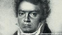 Ludwig van Beethoven (Bonn 1770-1827 Wien), deutscher Komponist. 1814. Kupferstich von Blasius Höfel nach einer Zeichnung von Luis Letronne, Klassik