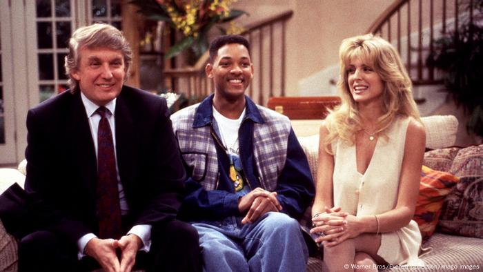 Will Smith and Donald Trump and Marla Maples sitting on set