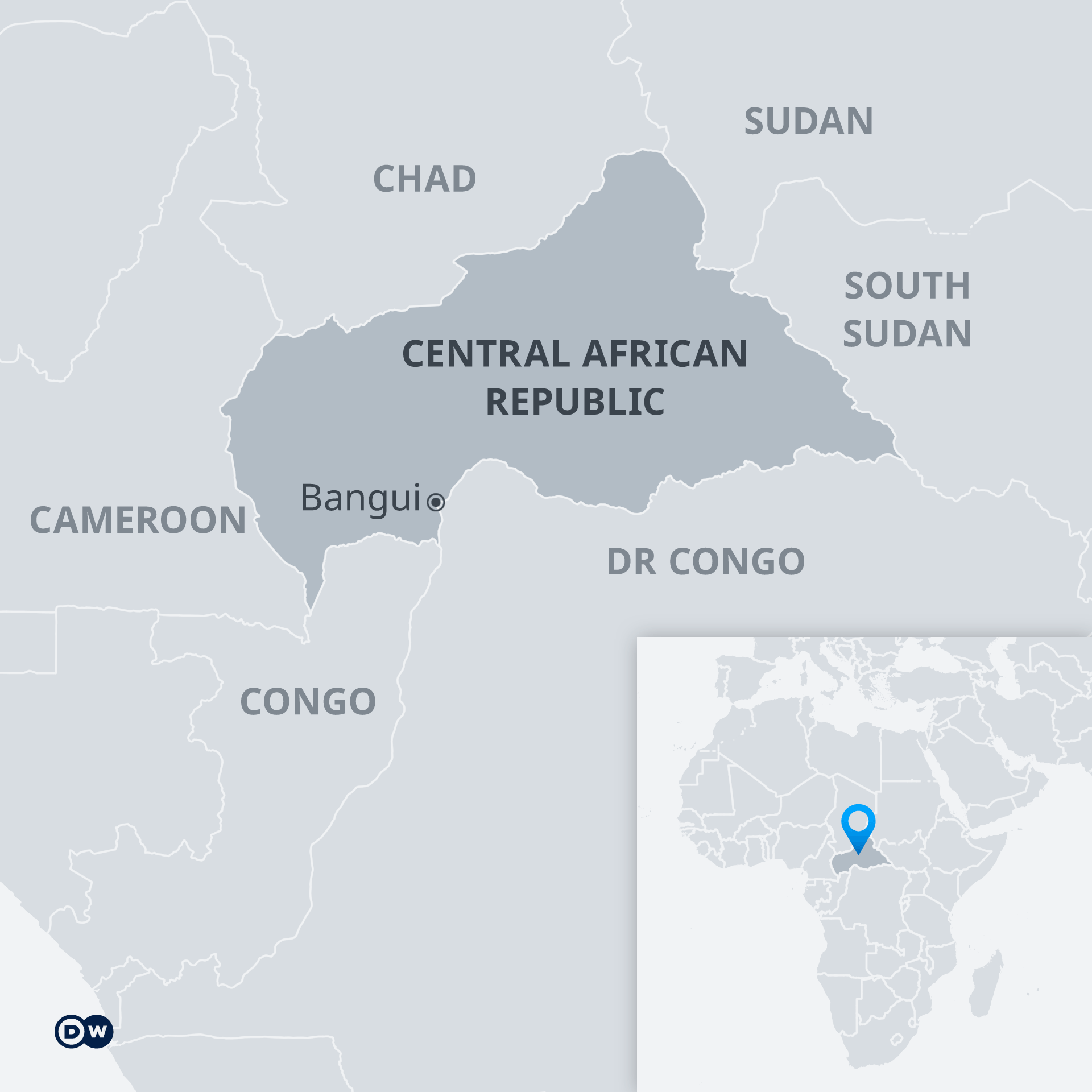 A map of the Central African Republic in Africa