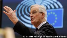 European Commission's Head of Task Force for Relations with the United Kingdom Michel Barnier addresses European lawmakers at the European Parliament in Brussels, Friday, Dec. 18, 2020. Barnier said that the bloc and the United Kingdom were starting a last attempt to clinch a post-Brexit trade deal, with EU fishing rights in British waters the most notable remaining obstacle to avoid a chaotic and costly changeover on New Year. (Olivier Hoslet/Pool Photo via AP)