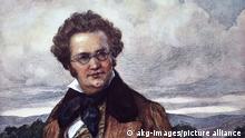 Schubert als Spaziergaenger / Nowak 1900 Schubert, Franz Komponist, Lichtenthal bei Wien 31.1.1797 - Wien 19.11.1828. - Schubert als Spaziergaenger. - Farbdruck nach Kreidezeichnung, um 1900, von Otto Nowak (geb.1874).