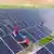Workers install solar panels in a solar field. 