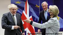 09/12/2020. Brussels, United Kingdom. Boris Johnson meets with Ursula von Der Leyen. Brussels. The Prime Minister Boris Johnson with Ursula von Der Leyen and Michel Barnier after their dinner at the European Commission in Brussels to continue with Brexit talks., Credit:Avalon / Avalon
