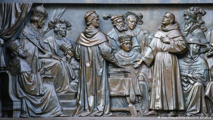 Luther-monument in Worms - relief depicting Luther refusing to renege