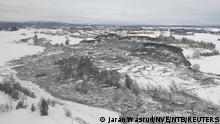 An aerial view of the landslide area in Ask, Gjerdrum municipality, Norway December 31, 2020. Picture taken December 31, 2020. Jaran Wasrud/The Norwegian Water Resources and Energy Directorate (NVE)/NTB via REUTERS ATTENTION EDITORS - THIS IMAGE WAS PROVIDED BY A THIRD PARTY. NORWAY OUT. NO COMMERCIAL OR EDITORIAL SALES IN NORWAY. MANDATORY CREDIT. REFILE - CORRECTING DATE
