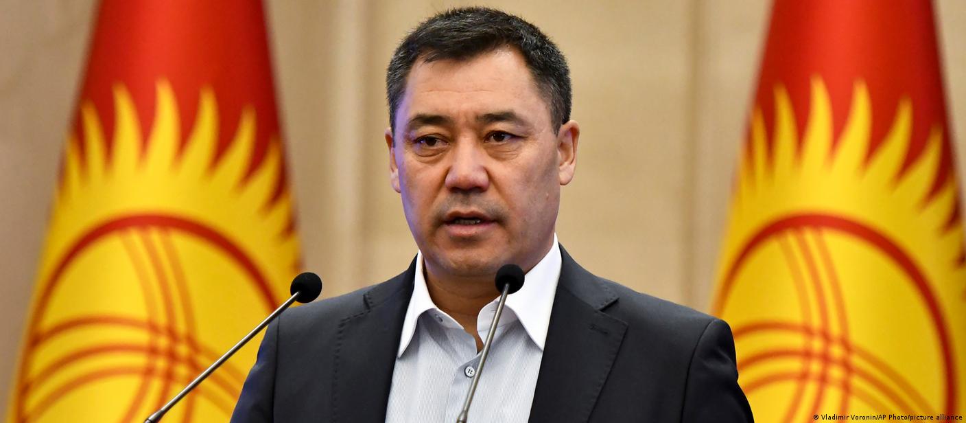 Kyrgyzstan's Sadyr Zhaparov deliveres a speech in October