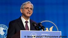 Attorney General nominee Merrick Garland speaks during an event with President-elect Joe Biden and Vice President-elect Kamala Harris at The Queen theater in Wilmington, Del., Thursday, Jan. 7, 2021. (AP Photo/Susan Walsh)