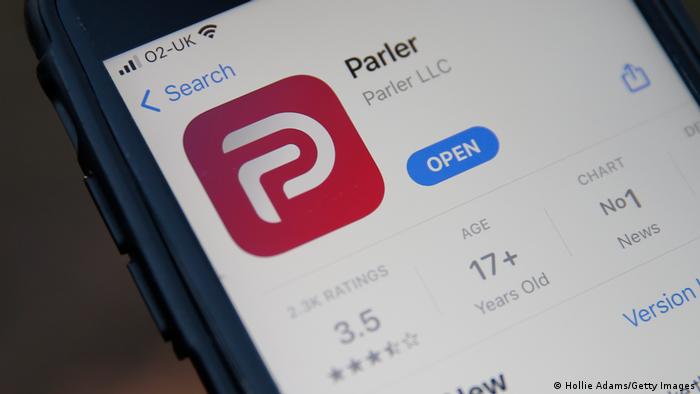 An image of the Parler app symbol on a phone screen
