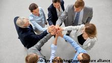 corporate, success and teamwork concept - happy business team making high five in office