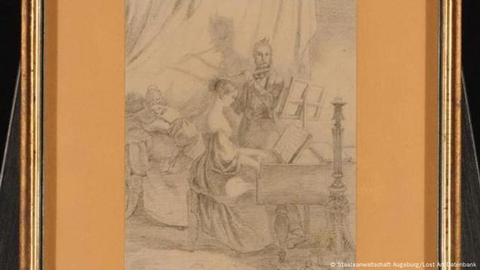 Drawing by Carl Spitzweg, Playing the Piano, ca. 1840