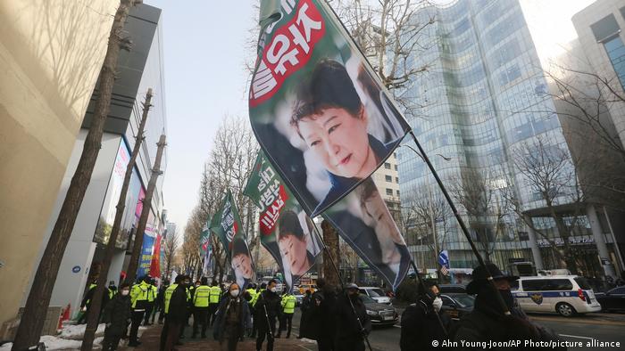 Supporters of former South Korean President Park Geun-hye march during a rally to call for her release