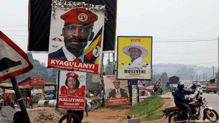 Election placards along a street in Uganda
