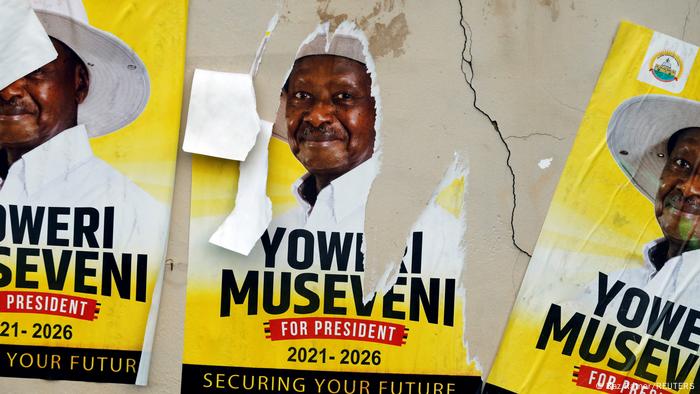 Torn election poster of President Museveni