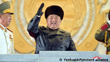 In this photo provided by the North Korean government, North Korean leader Kim Jong Un waves as Kim attended a military parade, marking the ruling party congress, at Kim Il Sung Square in Pyongyang, North Korea Thursday, Jan. 14, 2021. Independent journalists were not given access to cover the event depicted in this image distributed by the North Korean government. The content of this image is as provided and cannot be independently verified. Korean language watermark on image as provided by source reads: KCNA which is the abbreviation for Korean Central News Agency. (Korean Central News Agency/Korea News Service via AP)