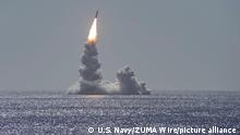 February 12, 2020 - San Diego, California, USA - An unarmed Trident II (D5LE) missile launches from the Ohio-class ballistic missile submarine USS Maine (SSBN 741) off the coast of San Diego, California, Feb. 12, 2020. The test launch was part of the U.S. Navy Strategic Systems Programs demonstration and shakedown operation certification process. The successful launch demonstrated the readiness of the SSBNs strategic weapon system and crew following the submarines engineered refueling overhaul. This launch marks 177 successful missile launches of the Trident II (D5 & D5LE) strategic weapon system. (Credit Image: © U.S. Navy/ZUMA Wire/ZUMAPRESS.com