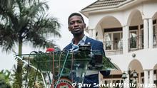 Musician-turned-politician Robert Kyagulanyi, also known as Bobi Wine, speaks during a press conference at his home in Magere, Uganda, on January 15, 2021. - Ugandan opposition leader Bobi Wine on January 15, 2021 claimed victory in a presidential election, rejecting early results which gave President Yoweri Museveni a wide lead as a joke. (Photo by Sumy SADRUNI / AFP) (Photo by SUMY SADRUNI/AFP via Getty Images)