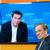 Markus Söder pictured on a screen behind Armin Laschet