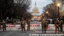 Members of the US National Guard stand watch at the US Capitol in Washington, DC on January 17, 2021, during a nationwide protest called by anti-government and far-right groups supporting US President Donald Trump and his claim of electoral fraud in the November 3 presidential election. - The FBI warned authorities in all 50 states to prepare for armed protests at state capitals in the days leading up to the January 20 presidential inauguration of President-elect Joe Biden. (Photo by ANDREW CABALLERO-REYNOLDS / AFP)