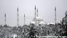  The snow covered Buyuk Camlica mosque is seen from Camlica Hill in Istanbul on January 17, 2021, following heavy snows. (Photo by OZAN KOSE / AFP) (Photo by OZAN KOSE/AFP via Getty Images)