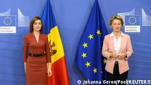 European Commission President Ursula Von Der Leyen and Moldova's President Maia Sandu pose as they meet at the European Commission in Brussels, Belgium, January 18, 2021. REUTERS/Johanna Geron/Pool