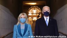 President-elect Joe Biden and Jill Biden arrive at Biden's inauguration on the West Front of the U.S. Capitol on Wednesday, Jan. 20, 2021 in Washington. (Win McNamee/Pool Photo via AP)