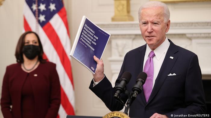 US President Joe Biden speaks about his administration's plans to fight the coronavirus disease (COVID-19) pandemic during a COVID-19 response event 