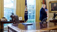 File photo - U.S. President Donald Trump stands in the Oval Office after speaking about trade at the White House March 31, 2017 in Washington, DC, USA. Donald Trump has privately confided that he fears he will face multiple prosecutions if he loses the presidential election. The President of the United States has told aides he expects the chances of criminal charges against him to dramatically increase if he loses to Joe Biden on November 3. According to The New York Times, Trump is worried about an ongoing probe into his finances by Manhattan District Attorney Cyrus Vance. Photo by Olivier Douliery/ABACAPRESS.COM