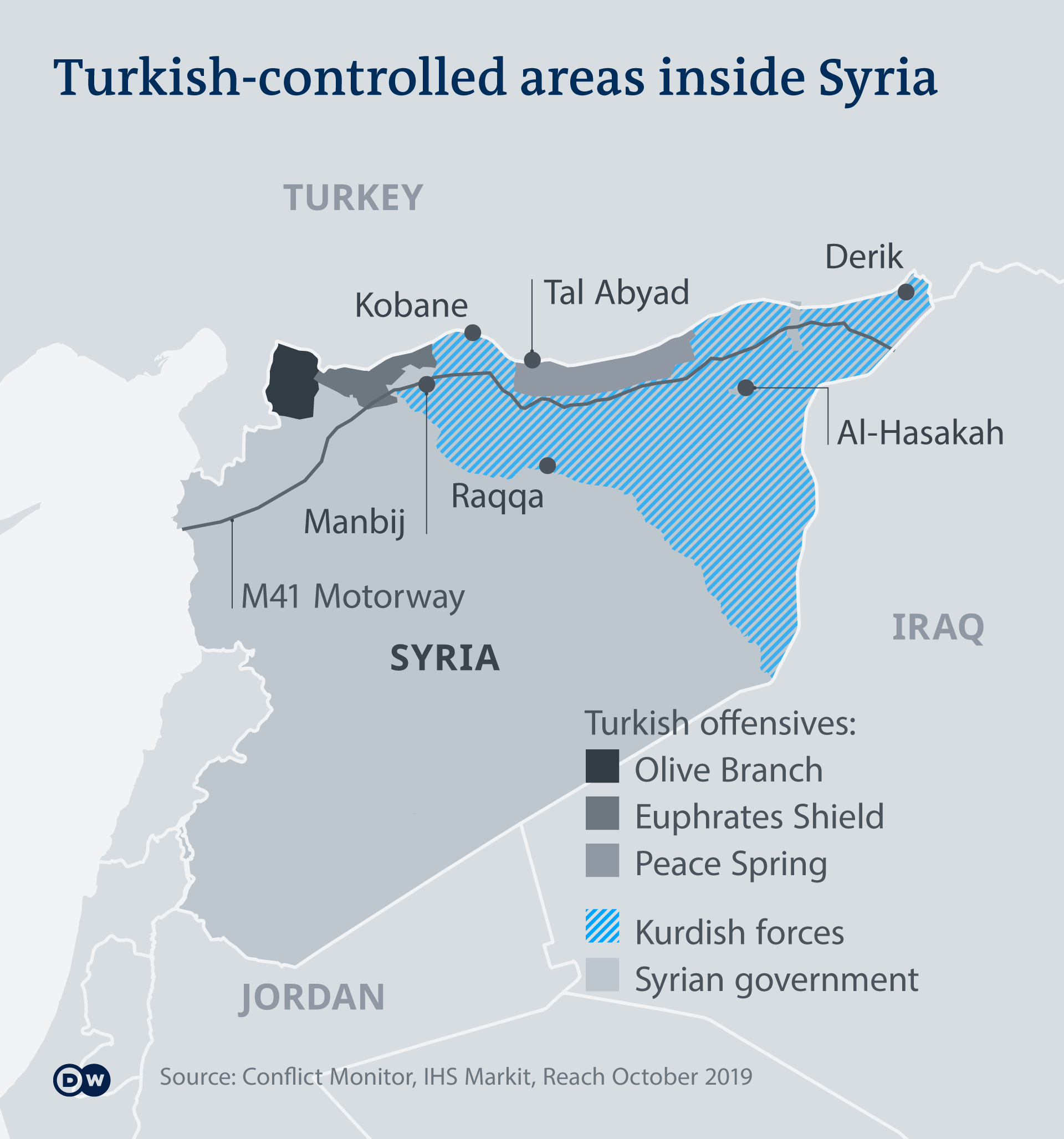 Infografik Karte Kontrollierte Gebiete in Syrien durch die Türkei EN