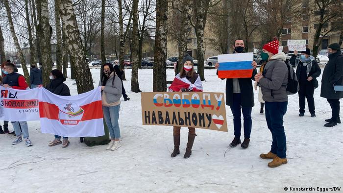 Акция в поддержку Алексея Навального и протестующих в Беларуси, Вильнюс, январь 2021 года 