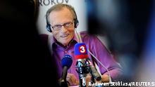 FILE PHOTO: U.S. television personality Larry King smiles during a news conference in Bratislava September 22, 2011. Larry King is in Slovakia at the invitation of private news channel TA3, which celebrates its 10th anniversary this week. REUTERS/Radovan Stoklasa/File Photo