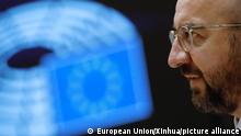 (210120) -- BRUSSELS, Jan. 20, 2021 (Xinhua) -- European Council President Charles Michel delivers a speech during a plenary session of the European Parliament in Brussels, Belgium, on Jan. 20, 2021. Top officials of the European Union (EU) rejoiced on Wednesday over the inauguration of the new administration of the United States, expressing their readiness to mend the broken partnership and laying out expectations for renewed transatlantic cooperation. (European Union/Handout via Xinhua)