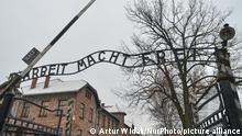 A general view of the sign 'Arbeit Macht Frei' over the main entrance gate to Auschwitz I (file image from January 26, 2019). Due to the coronavirus pandemic, the commemoration event of the 76th anniversary of the liberation of the German Nazi Auschwitz concentration and extermination camp will be held online. On Tuesday, January 25, 2021 in Dublin, Ireland. (Photo by Artur Widak/NurPhoto)