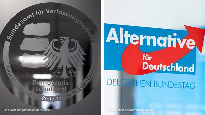 Коллаж из логотипов Федерального ведомства по охране Конституции и партии Альтернатива для Германии