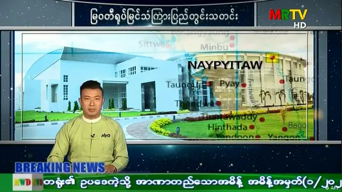 Myanmar TV Ankündigung Ausnahmeszustand