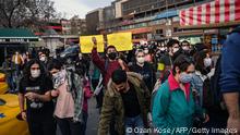A student shouts slogans as they march to Besiktis district from Bogazici university on January 6, 2021 in Istanbul during a protest against the direct appointment of the new rector to Bogazici university by Turkish President. - Turkish police detained 17 people after hundreds attended a student-led protest against the appointment by the President of a rector of a top university in Istanbul. (Photo by Ozan KOSE / AFP) (Photo by OZAN KOSE/AFP via Getty Images)