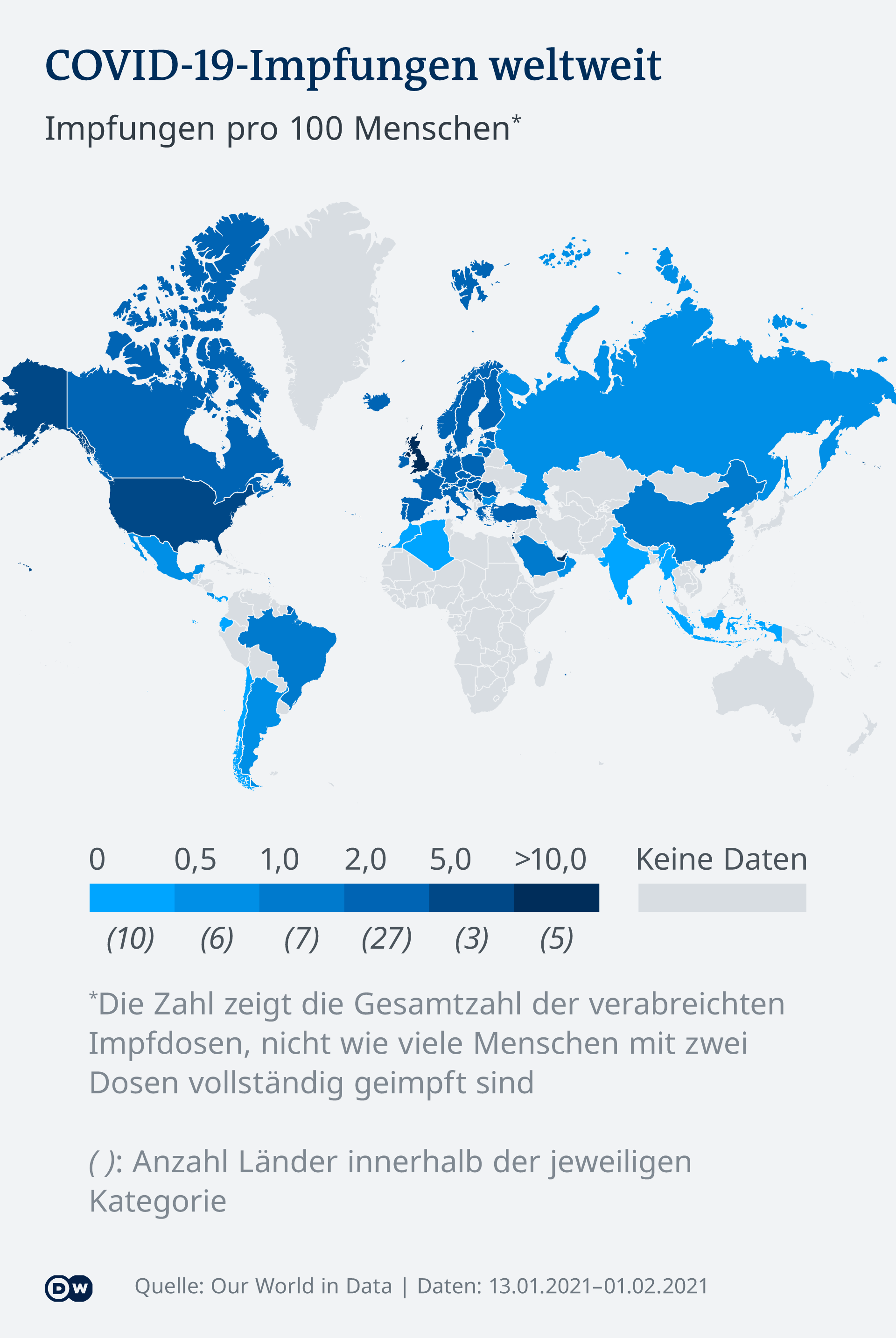 Infografik COVID-19 Impfungen pro 100 Menschen weltweit 1.2.2021 DE