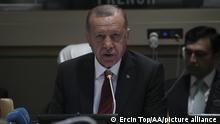 NEW YORK, USA - SEPTEMBER 25: President of Turkey Recep Tayyip Erdogan speaks during a side event titled Combating hate speech hosted by Turkey and Pakistan within the 74th session of UN General Assembly in New York, United States on September 25, 2019. Ercin Top / Anadolu Agency