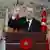 Turkish President Recep Tayyip Erdogan gestures during a speech at a virtual party congress