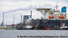 6438640 14.01.2021 Russia's pipe-laying ship Fortuna is seen in the port ahead of the resumption of Nord Stream 2 gas pipeline construction, in Wismar, Germany. The special vessel is being used for construction work on the German-Russian Nord Stream 2 gas pipeline in the Baltic Sea. Media, citing authorities in Denmark, reported that laying work is scheduled to begin in Danish waters in mid-January 2021. Dmitrij Leltschuk / Sputnik
