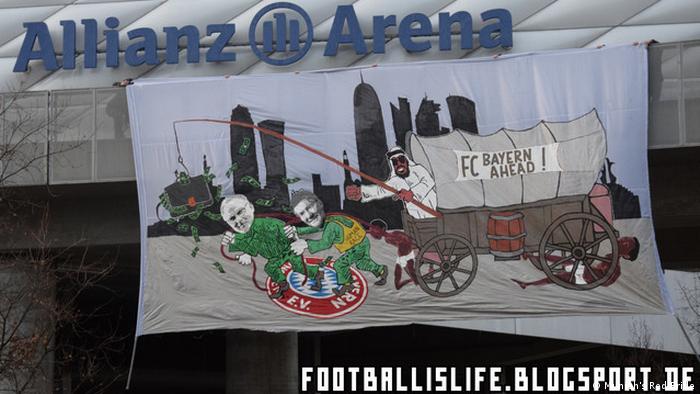 Bayern Munich fans hung a banner outside the Allianz Arena criticizing their club's relationship with Qatar.