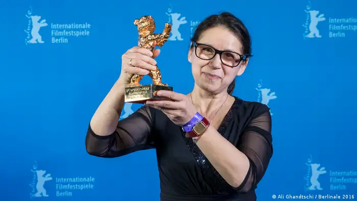 Ildiko Enyedi with Golden Bear award