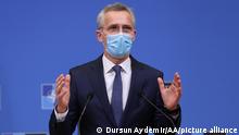 BRUSSELS, BELGIUM - FEBRUARY 09: NATO Secretary-General Jens Stoltenberg and Prime Minister of Ukraine Denys Shmyhal (not seen) hold a joint press conference in Brussels, Belgium on February 09, 2021. Dursun Aydemir / Anadolu Agency