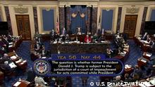 The U.S. Senate votes on whether former President Donald Trump is subject to impeachment after having left office at the start of a second impeachment trial of the former president, on charges of inciting the deadly attack on the U.S. Capitol, on the floor of the Senate chamber on Capitol Hill in Washington, U.S., February 9, 2021. U.S. Senate TV/Handout via Reuters