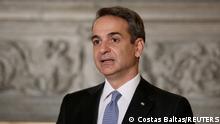 FILE PHOTO: Greek Prime Minister Kyriakos Mitsotakis speaks during a joint news conference with Egyptian President Abdel Fattah al-Sisi at Maximos Mansion in Athens, Greece, November 11, 2020. REUTERS/Costas Baltas/File Photo