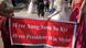 Protesters in Myanmar hold up a banner that reads: "Free Aung Saan Su Kyi, Free President Win Myint" Protesters in Myanmar hold up a banner that reads: "Free Aung Saan Su Kyi, Free President Win Myint"